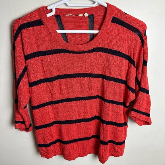 Soft Surroundings Venice Tunic Sweater Women's Size 1X Orange Navy Striped Boxy - Picture 1 of 8